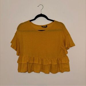 Shein, Cropped Yellow Ruffle Shirt, Size Large